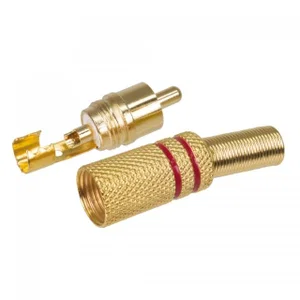 Goobay 11280 RCA Stekker, Verguld Metaal, Trekontlasting, 2 Rode Strepen