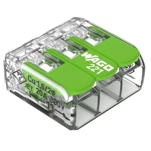 Wago 221-423 CAGE CLAMP Kabelconnector 3-Geleider 4mm² 32A Transparant/Groen