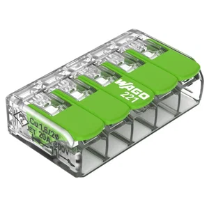 Wago 221-425 CAGE CLAMP Kabelconnector 5-Geleider 4mm² 32A Transparant/Groen