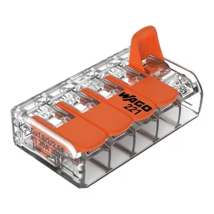 Wago 221-615 5-Polige Kabelconnector 0.5-6mm² 41A Transparant/Oranje