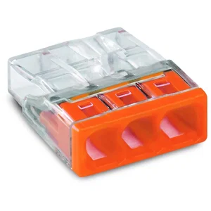 Wago 2273-203 Compacte PUSH WIRE Connector, 3-Geleider, 2.5mm², 24A, Transparant/Oranje