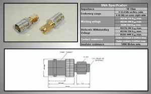 Amphenol 242102 SMA Male naar BNC Female Adapter, 50 Ohm, 4 GHz
