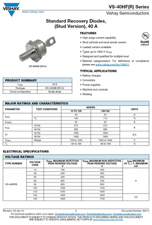 International Rectifier 40HF10 100V 40A diode de redressement