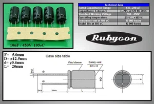 Rubycon 450BXC10MG412-5X20 10uF 450V Electrochemical capacitor