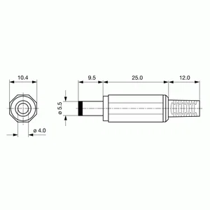 Schurter 4840-1210 DC Voedingsconnector Stekker, 2.5mm, Soldeerbaar, 2-Polig, Trekontlasting