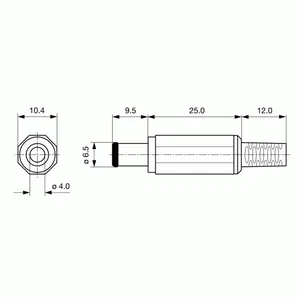 Schurter DC Stekker 4840.1230, Middenpin, Trekontlasting, 6.5x4.3mm, L=9.5mm