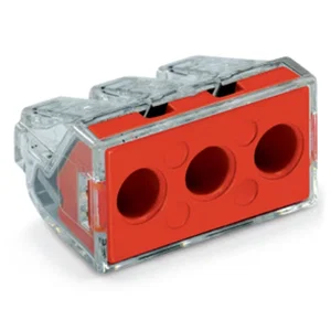 Wago 773-173 PUSH WIRE Connector voor Lasdozen, 3-Geleider, 6mm², 41A, Transparant/Rood