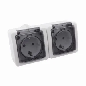 Alfa Opbouw Geaard Stopcontact, 2-Voudig, 250V AC, 16A, IP54