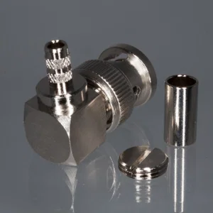 Amphenol BNC 90° Stekker 50 Ohm, Crimp, Zwevende Stekker, RG58, DELRIN Isolatie, 4 GHz