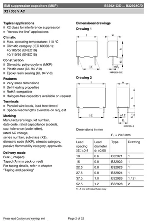 EPCOS B32922C3334M 330nF 305V Film Capacitor