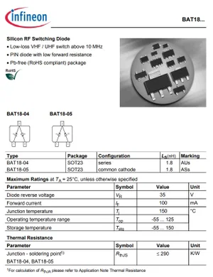 Infineon Technologies BAT18-04 35V 0.1A diode de redressement