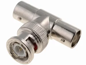 BNC008 T-Connector Adapter, 50 Ohm Impedantie, BNC Stekker naar Dubbele BNC Bus
