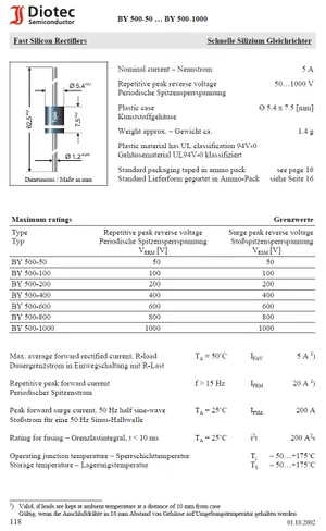 Diotec Semiconductor BY500-1000 1000V 5A diode de redressement