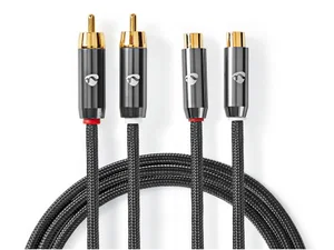 RCA Extension Cable, 2 RCA Male to 2 RCA Female, 5m, OFC, Braided Nylon, Black