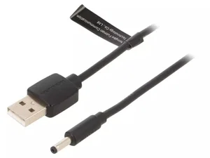 USB-A Stekker naar DC Stekker 3.5x1.35mm Voedingskabel, 1m, Zwart, Koper