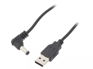 USB-A Stekker naar DC Stekker 5.5x2.1mm Kabel, 0.5m, Zwart