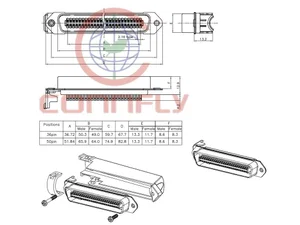 Connfly Centronics 50-Pins RJ21 IDC Stekker, Zijuitgang, Soldeeraansluiting
