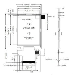 CER-TFT028-4-WITH-CTP 2.8 inch TFT LCD Display, 320x240, ILI9341 Controller, Capacitive Touch Panel 