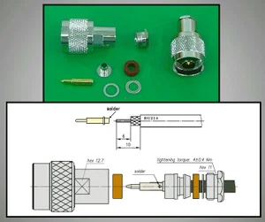 N-connector Kabelmontage Stekker 50 Ohm Verguld
