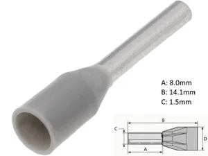 Div CS-K0007508 Geïsoleerde Aderhuls, 0.75mm², Grijs, Vertind Koper