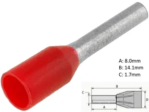 Starfix CS-K0010008 Geïsoleerde Aderhuls, 1.0mm², Rood, Vertind Koper