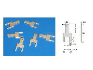 Div Faston Aansluitlip 2.8x0.8mm, Verticale Printplaatmontage, 5mm Raster, Vertind Messing