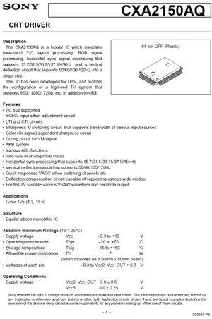 Sony CXA2150AQ Y/C Video Processor IC, 64-Pin QFP, SMD