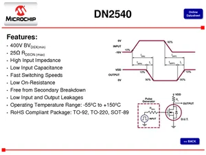 Microchip DN2540N5-G MOSFET à Mode d\'Appauvrissement, 400V, 25 Ohm, TO-220
