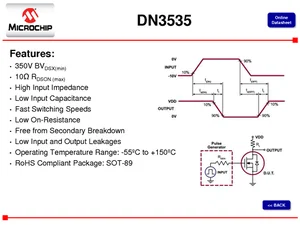 Microchip Technology Inc. DN3535N8-G Depletion-Mode MOSFET, 350V, 10 Ohm, SOT-89 Package