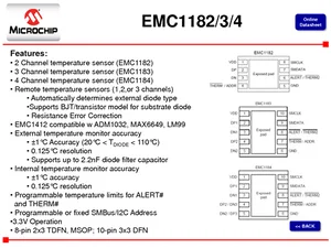 Microchip EMC1182-2-AIA-TR Capteur de Température Double SMBus 1.8V avec Alertes DFN-8