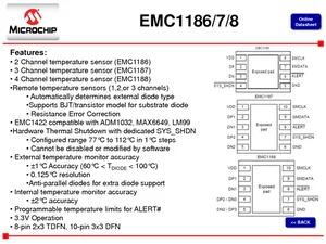 Microchip EMC1186-1-AC3-TR Capteur de Température Double SMBus 1.8V, Arrêt Matériel, 8-TDFN