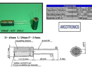 Arcotronics ESC107M063AG6AA 100uF 63V Electrochemical capacitor