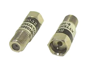 F-Attenuator 6.0 dB, F-Plug to F-Socket, 5-2300 MHz, 75 Ohm, RoHS