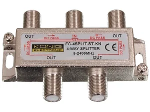 König 4-Weg Richtings-SAT-Splitter, 5-2400MHz, DC-Doorvoer, 11.5dB