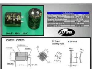 Samwha HE2W107M25030HA 100uF 450V Electrochemical capacitor