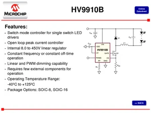 Microchip HV9910BLG-G Universal High Brightness LED Driver, 8-SOIC