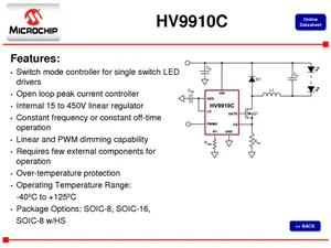 Microchip HV9910CNG-G Universal High Brightness LED Driver, 16-SOIC