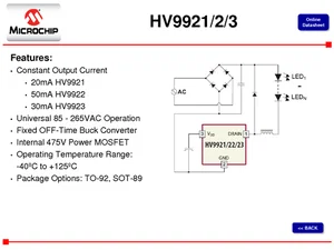 Microchip HV9921N8-G Switch Mode LED Lamp Driver IC, 3 SOT-89 Package