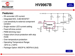 Microchip HV9967BK7-G Integrated LED Driver, Average-Mode Current Control, 8-WDFN