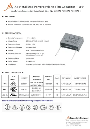 Jb Capacitors Co. JFV-275-X2-103K 10nF 275V Gemetalliseerde condensator