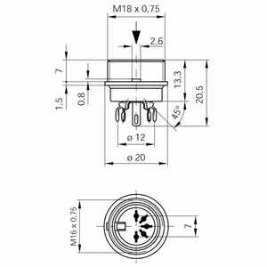 Hirschmann MAB-4500V 4-polige Industriële Tuchel Bus, Achterpaneelmontage, Soldeerbaar, 216° Configu