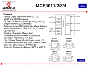 10kOhms Potentiomètre numérique MCP4011T-103E-MC