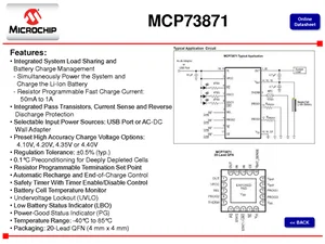Microchip Technology MCP73871T-2CAI-ML USB/AC Battery Charger with Power Path Management