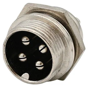M16 4-polige XLR Paneelmontage PCB-connector Mannelijk, Soldeerverbinding, 48V, 1A, Zilver