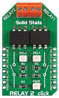 Mikroelektronika MIKROE-1899 Scheda Click Relè a Stato Solido Doppio, OptoMOS SSR, 2A/30V, 3.3V, mik