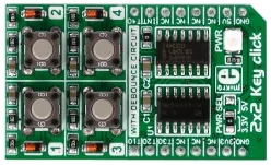 Mikroelektronika MIKROE-2152 Tastiera 2x2, 4 Pulsanti, Circuito Antirimbalzo, 3.3V/5V, mikroBUS Clic