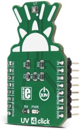 Mikroelektronika MIKROE-2989 Optical UV Visible IR Light Sensor Module, I2C Interface, 23-bit Dual A