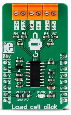 Mikroelektronika MIKROE-3168 Load Cell Click 24-Bit ADC HX711 Weight Measurement