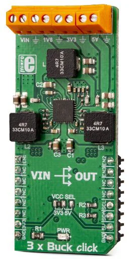 Mikroelektronika MIKROE-3201 3xBuck Click Convertitore Step-Down Sincrono Triplo TPS65263