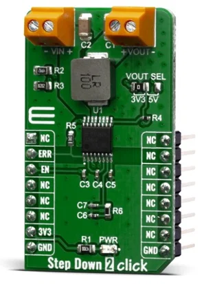 MIKROE-3895 Step Down 2 Click Board - Regolatore Step-Down Sincrono L6986HTR, 3.3V GPIO